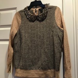 JCrew beaded collar herringbone sweater